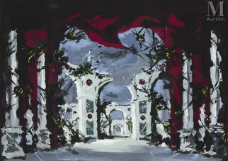 Projet de décor de théâtre pour le ballet « Le Nozze d’Aurora », musique de Tchaïkovski, chorégraphie de Ljubov Chernychova, La Scala de Milan, 1956