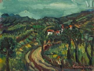 Paysage aux toits rouges