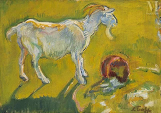 Chèvre blanche au pâturage
