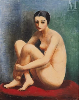 Moïse KISLING (Cracovie 1891 - Sanary sur Mer 1953) — Nu assis