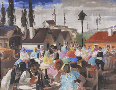 Vilmos Aba Novák — Le déjeuner en plein air, fête de village en Hongrie