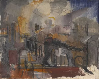 Vilmos Aba Novák — Passage du train dans la ville, effet de fumée et de lumière
